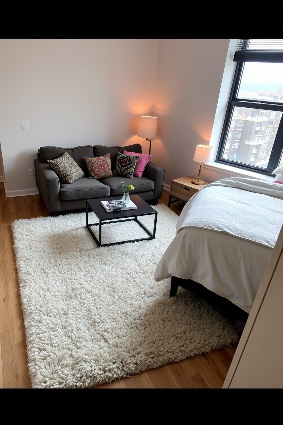 A cozy reading nook area features a plush armchair upholstered in soft fabric, positioned next to a large window that lets in natural light. A small wooden side table holds a steaming cup of tea and a stack of books, while a floor lamp with a warm glow provides additional lighting for evening reading. The nook is adorned with a colorful throw blanket draped over the armchair, and a soft area rug lies beneath to add warmth to the space. Shelves filled with books line the walls, creating an inviting atmosphere that encourages relaxation and quiet time.