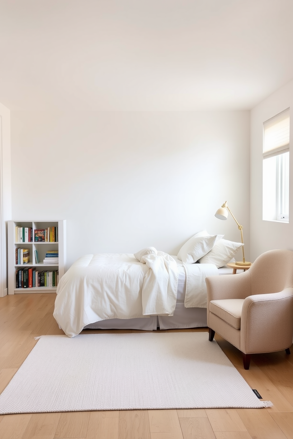 A cozy 10x10 bedroom featuring wall-mounted shelves for extra storage. The walls are painted in a soft pastel color, creating a serene atmosphere. A plush bed with a comfortable duvet is positioned against one wall, flanked by stylish bedside tables. Above the bed, the wall-mounted shelves display decorative items and books, adding personality to the space.