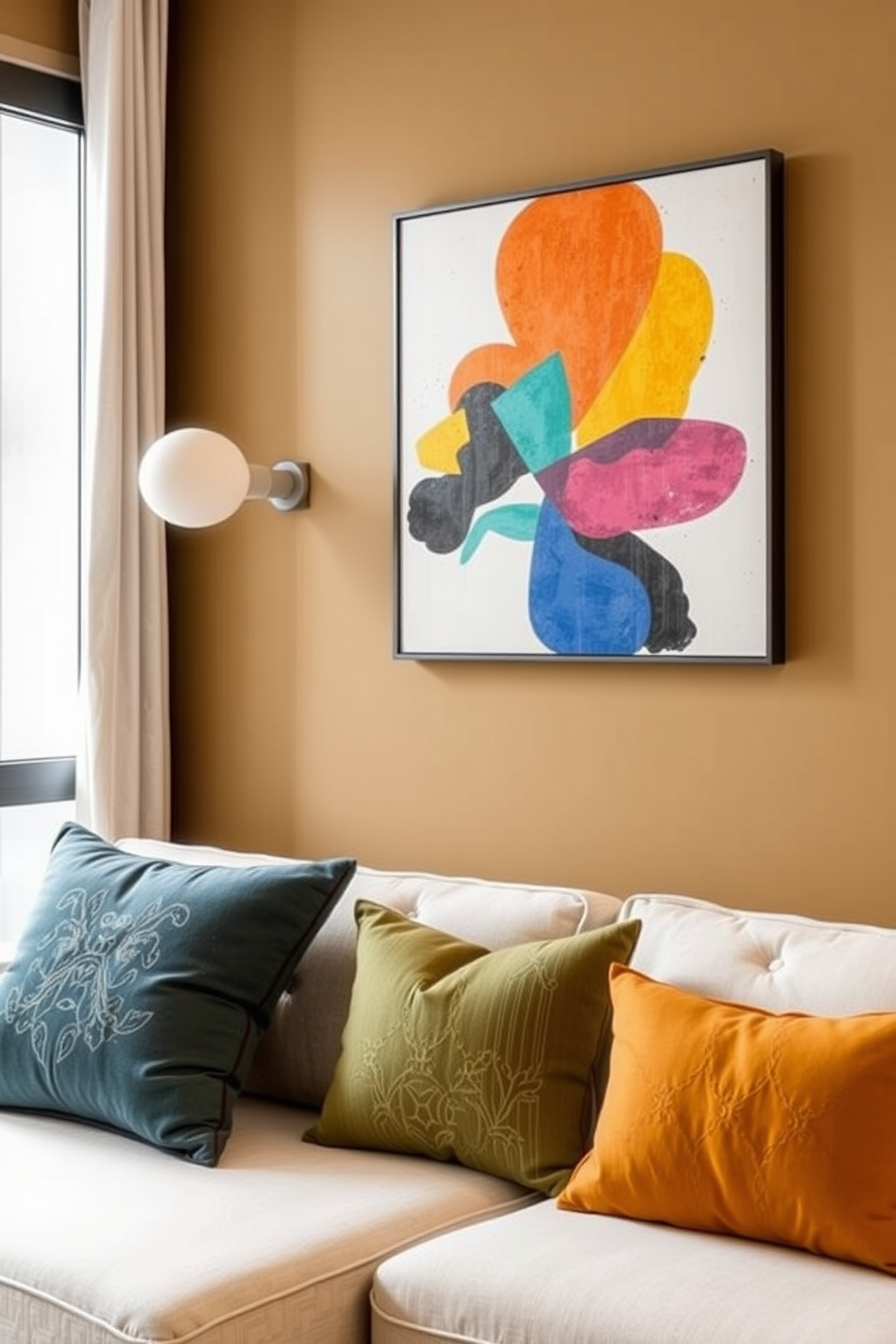 A stylish wall art piece that adds a personal touch to the living space. The artwork features vibrant colors and abstract shapes, creating a focal point that complements the modern decor. Three bedroom apartment design ideas that maximize space and functionality. Each bedroom incorporates a unique color palette and furniture arrangement to create a cozy yet stylish atmosphere.