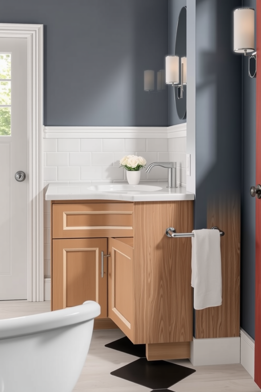 Aging in Place bathroom design features accessible plumbing that allows for easy modifications in the future. The layout includes grab bars near the shower and toilet, along with a walk-in tub for safety and convenience.