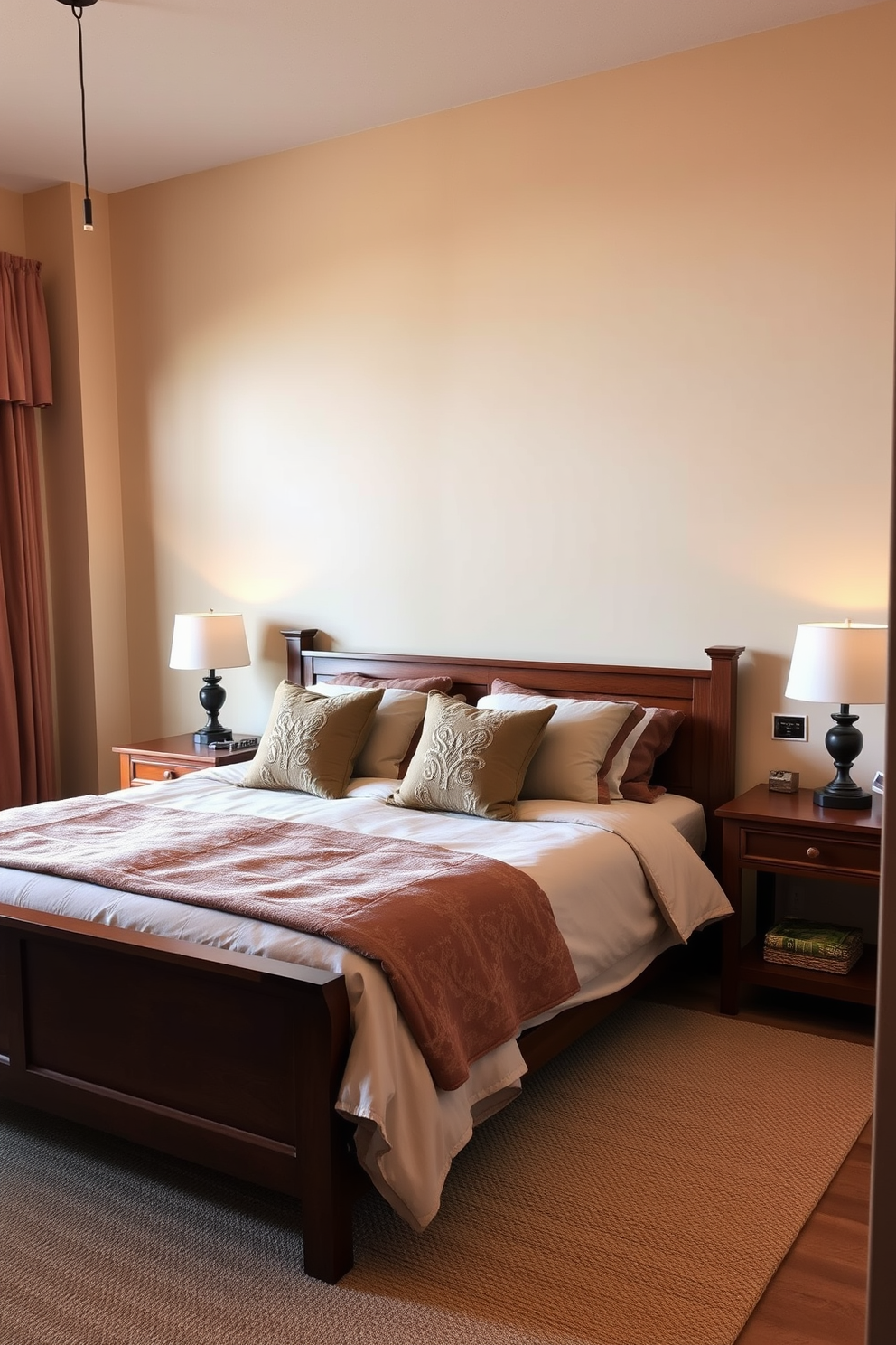 A cozy apartment bedroom featuring a foldable table that serves as both a workspace and dining area. The bed is positioned against a wall with soft pastel-colored bedding, and a stylish rug lies beneath it. Natural light floods the room through large windows, illuminating the warm wooden floors. A bookshelf filled with plants and decorative items adds personality to the space.