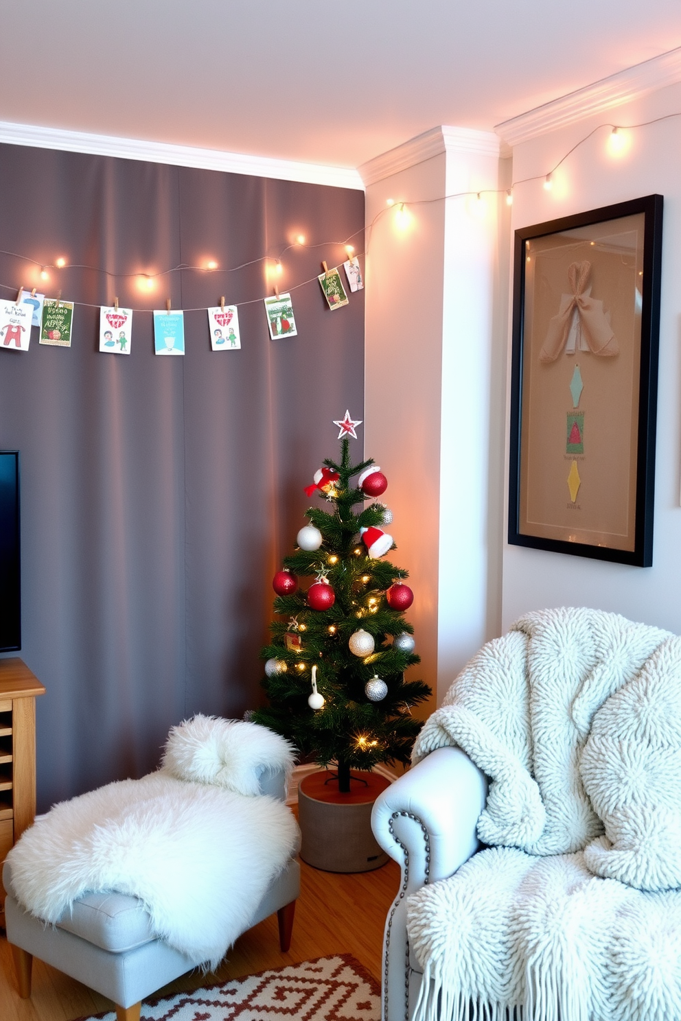 A cozy window sill adorned with an array of candles in varying heights and styles. Soft golden light flickers from the candles, creating a warm and inviting atmosphere. Festive decorations include a garland of evergreen branches intertwined with twinkling fairy lights. A few carefully placed ornaments and a small potted poinsettia complete the cheerful holiday display.