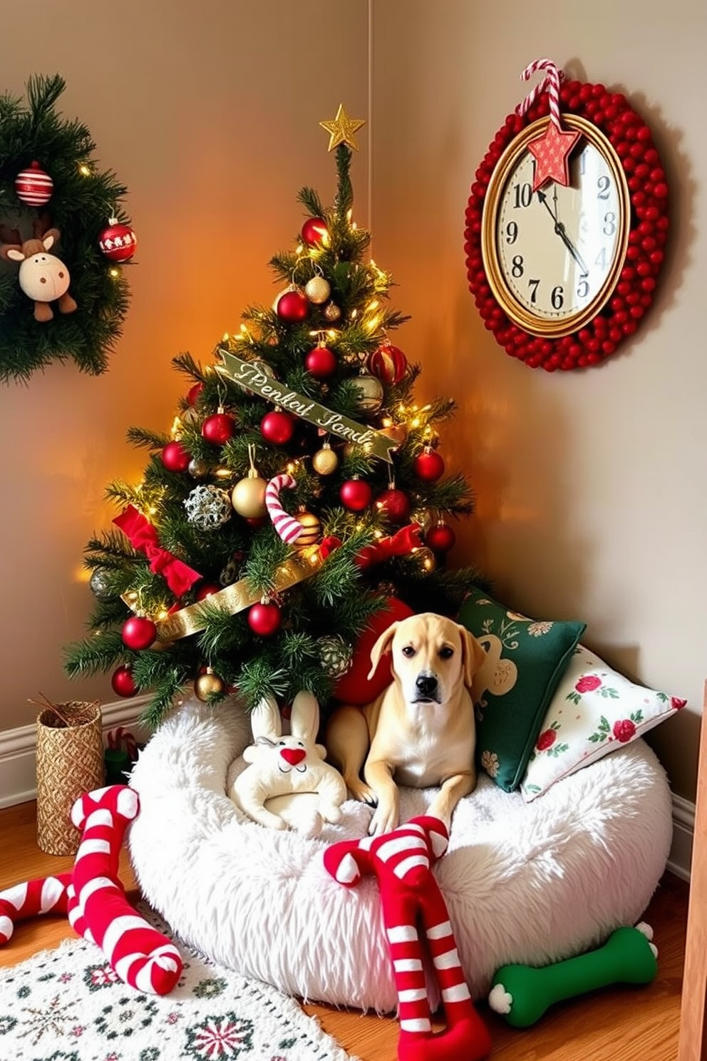 Create a cozy and festive corner for your pet during the Christmas season. Adorn the space with a small Christmas tree decorated with pet-safe ornaments and twinkling lights, ensuring a cheerful atmosphere. Include a plush pet bed with holiday-themed blankets and pillows to provide comfort. Place a few festive toys around the area, such as a stuffed reindeer or a candy cane chew toy, to keep your pet entertained.