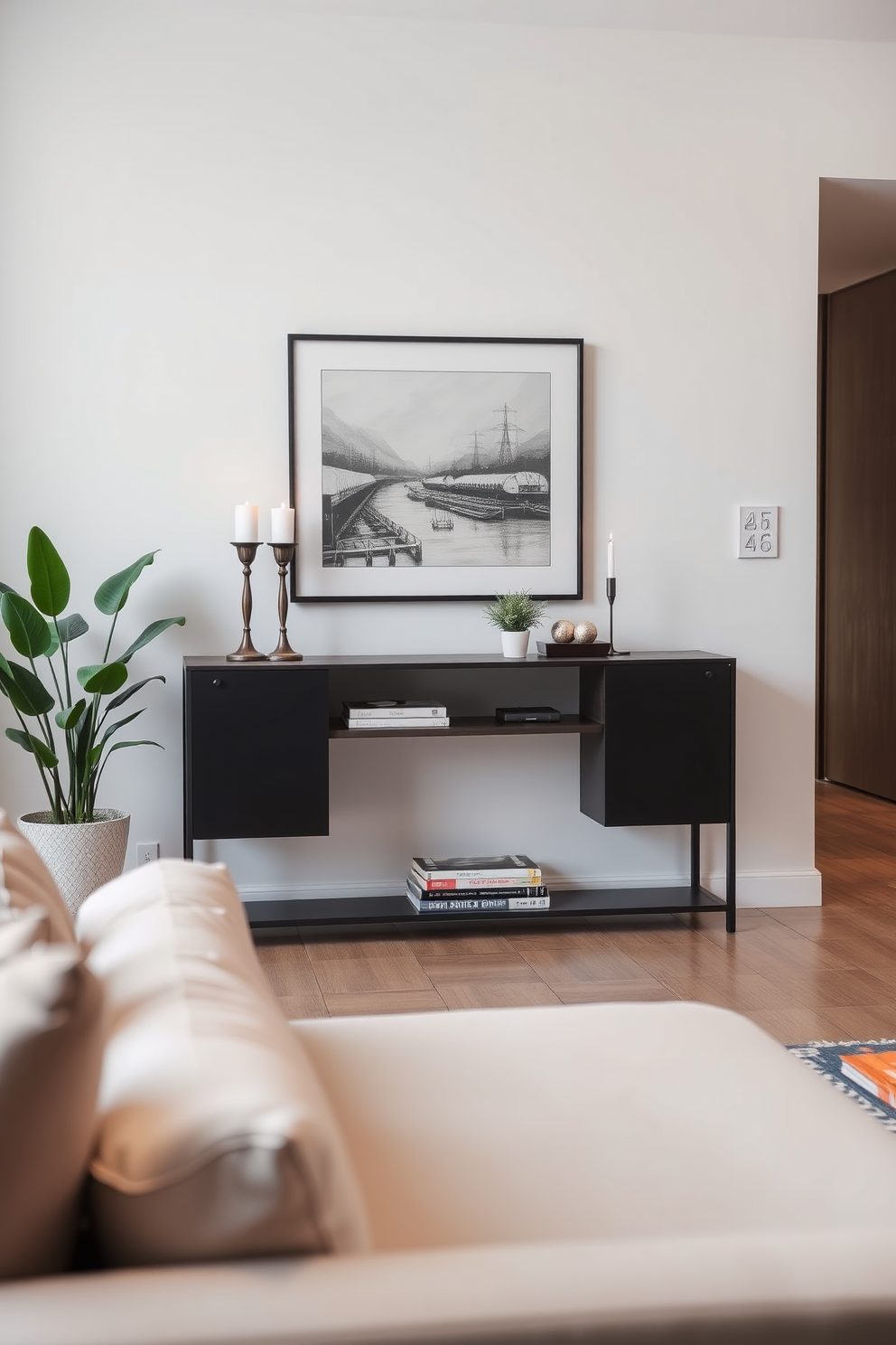 A stylish apartment living room features patterned wallpaper that adds visual interest and depth to the space. The room is furnished with a plush sectional sofa in a complementary color, paired with a chic coffee table and accent chairs. Natural light floods the room through large windows, highlighting the elegant decor and artwork on the walls. A cozy area rug anchors the seating arrangement, creating a warm and inviting atmosphere.