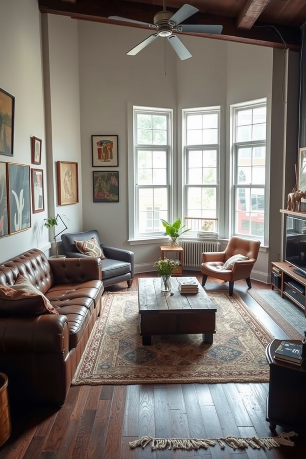 A vibrant living room filled with natural light. The bright accent wall features a bold color that adds personality to the space, complemented by neutral furniture and decor. A cozy seating area includes a plush sofa and stylish armchairs arranged around a modern coffee table. Decorative pillows and a soft throw blanket enhance the inviting atmosphere, while a large piece of artwork hangs above the sofa.