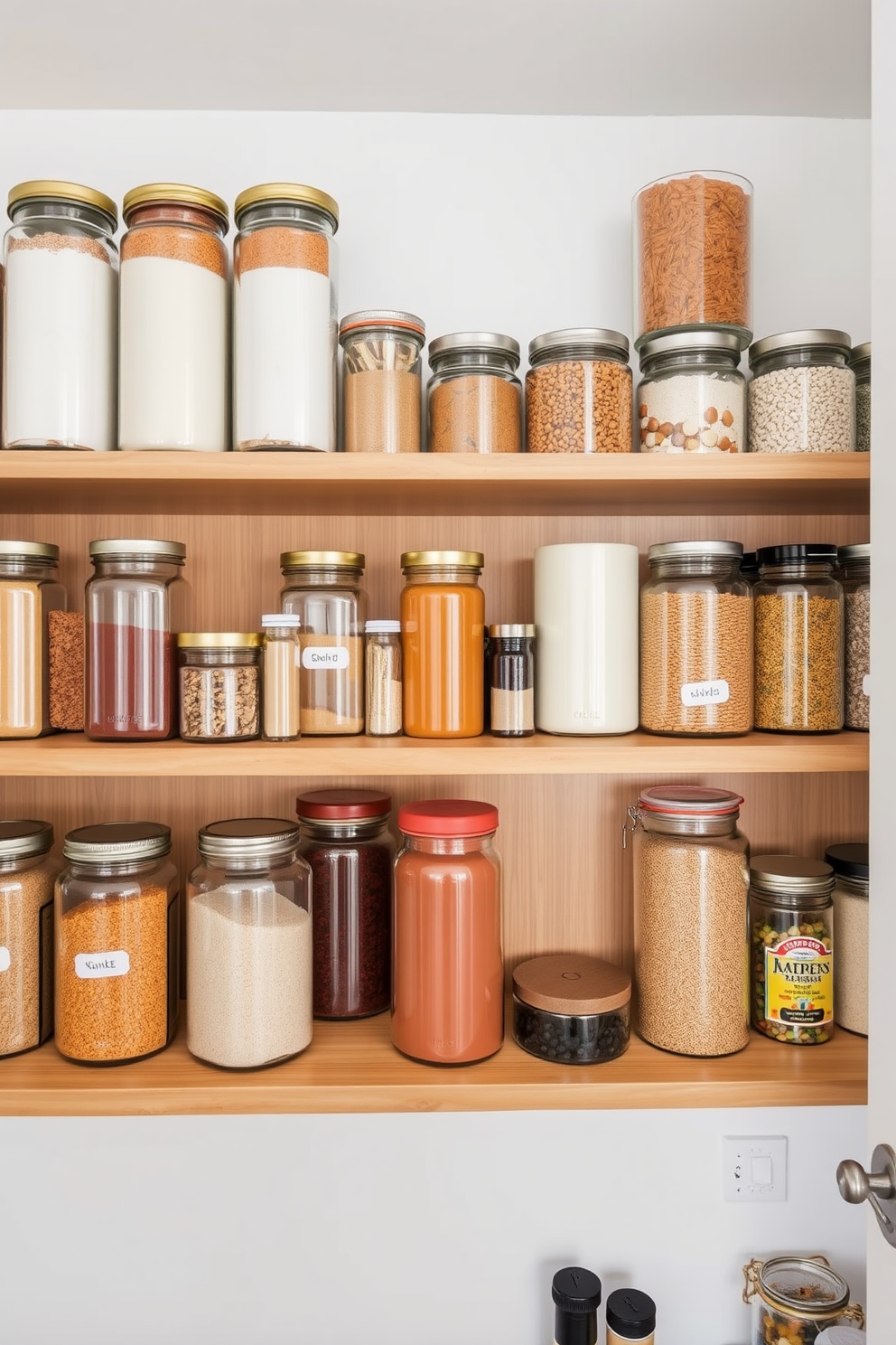 A modern apartment pantry featuring pullout drawers for hidden storage. The cabinetry is sleek with a glossy finish, and the drawers are designed to maximize space and organization.