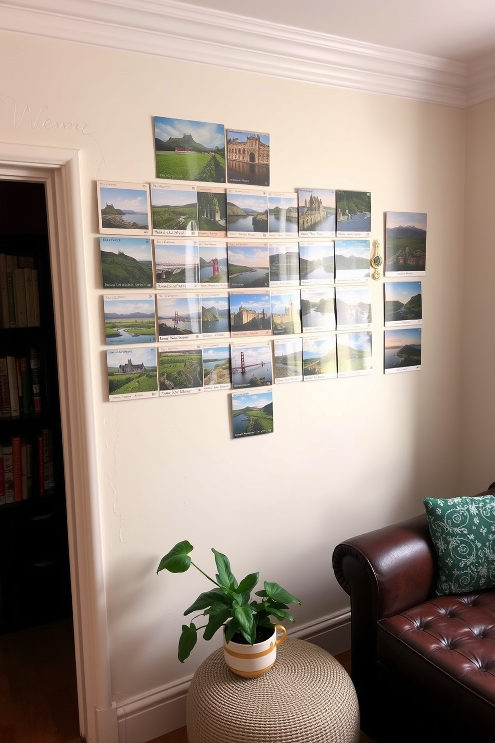 A charming apartment adorned with vintage Irish postcards as wall decor. The postcards feature scenic views of Ireland, adding a touch of nostalgia and color to the space.