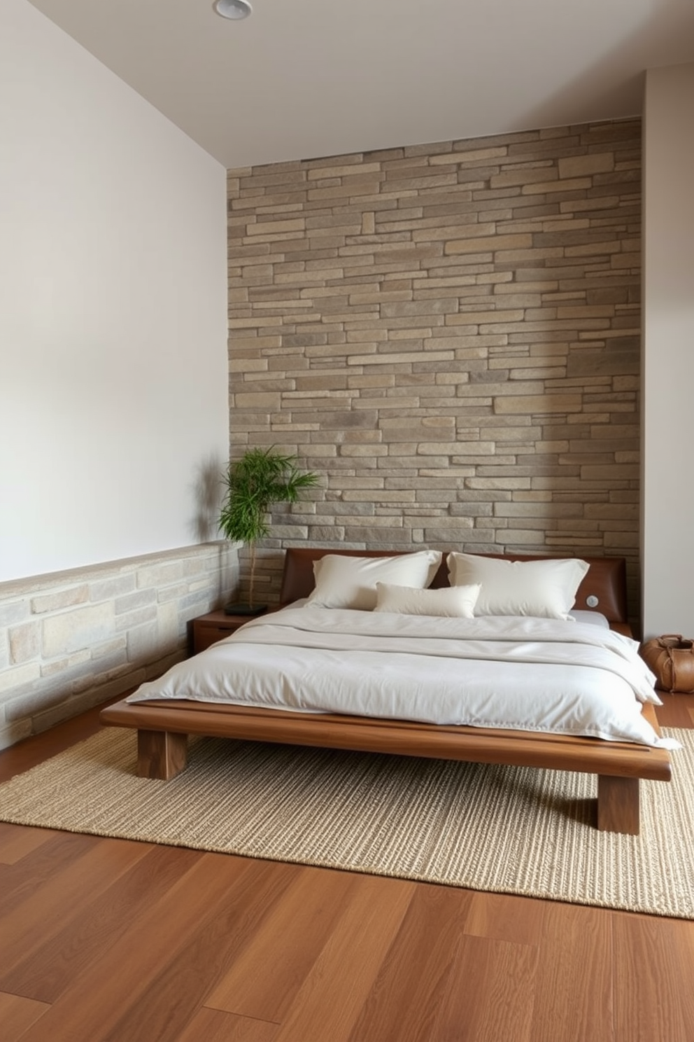 A serene Asian bedroom featuring characterful vintage furniture pieces. A beautifully carved wooden bed with intricate details serves as the focal point, adorned with soft silk bedding in earthy tones. Beside the bed, a vintage wooden nightstand holds a delicate porcelain lamp, casting a warm glow. The walls are painted in a calming cream color, and a woven rug adds texture to the polished wooden floor.