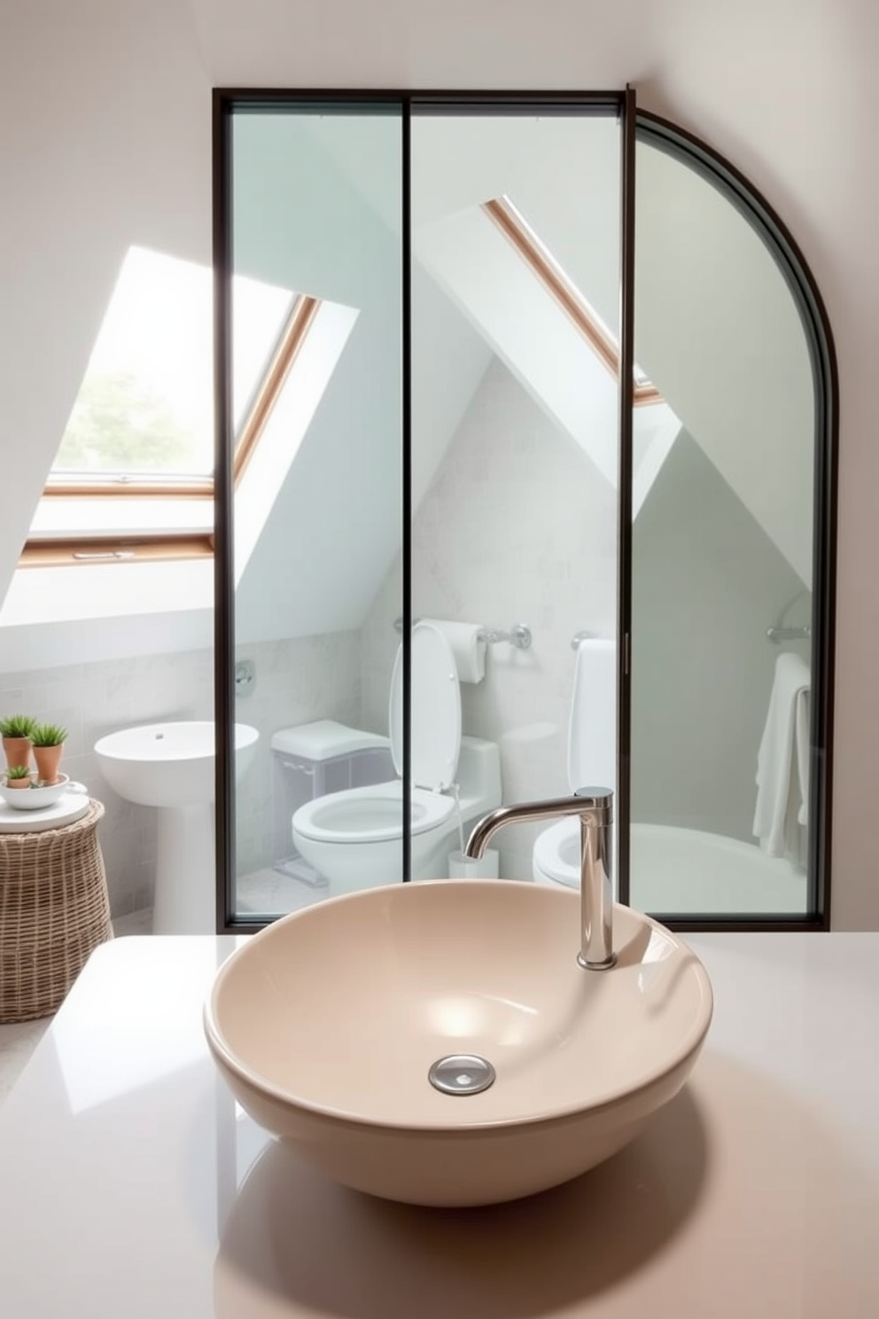 A collection of unique sink designs that serve as standout features in an elegant bathroom. Each sink showcases innovative shapes and materials, enhancing the overall aesthetic of the space. Attic bathroom design ideas that maximize the use of sloped ceilings and limited space. Incorporate skylights for natural light and create cozy nooks with clever storage solutions.