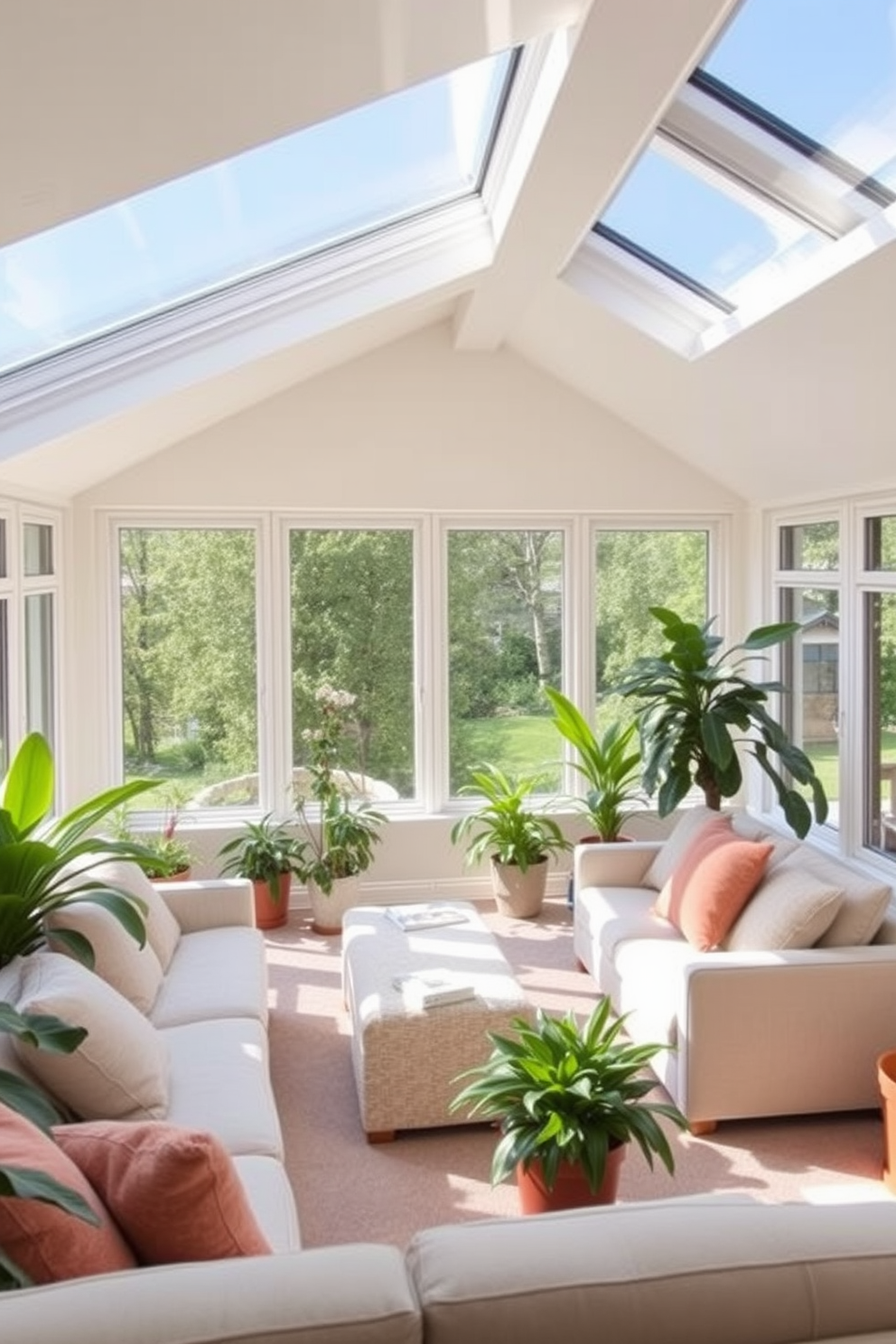 Bright and airy sunroom for relaxation. The room features large floor-to-ceiling windows that allow natural light to flood in, creating a serene atmosphere. Soft, comfortable furniture is arranged to encourage lounging, with plush cushions and a light color palette. Lush greenery is incorporated through potted plants, enhancing the fresh and inviting vibe. Attic Conversion Design Ideas. The space is transformed into a cozy retreat with sloped ceilings and skylights that provide ample light. Incorporate built-in storage solutions to maximize functionality, while using warm tones and soft textiles to create a welcoming environment.