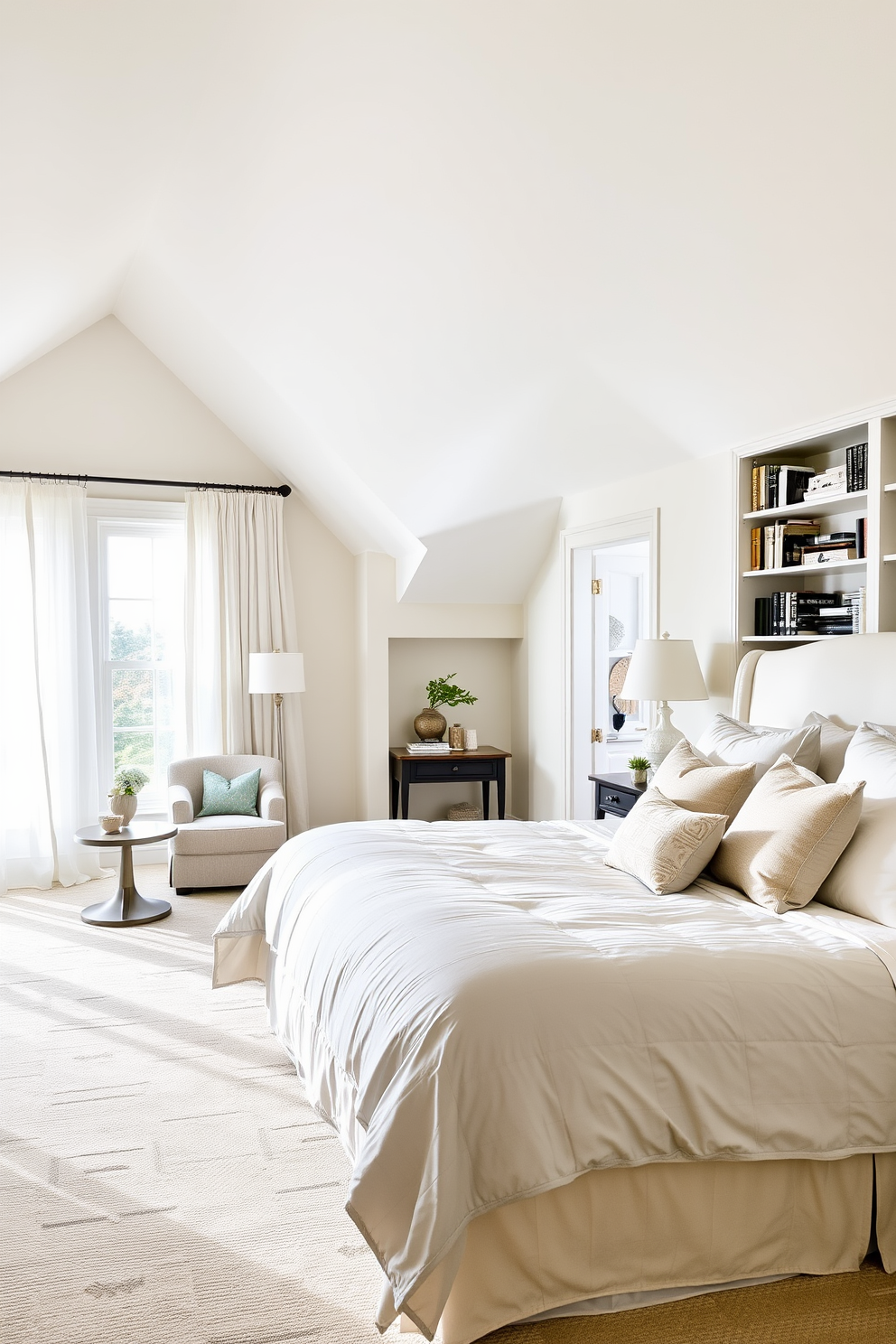 A creative playroom filled with colorful accents. The walls are painted in bright hues, and playful artwork adorns the space, creating an inviting atmosphere for children to explore and imagine. An attic room designed for relaxation and creativity. The sloped ceilings are painted white, and cozy seating is arranged around a small reading nook, with soft lighting enhancing the warm ambiance.