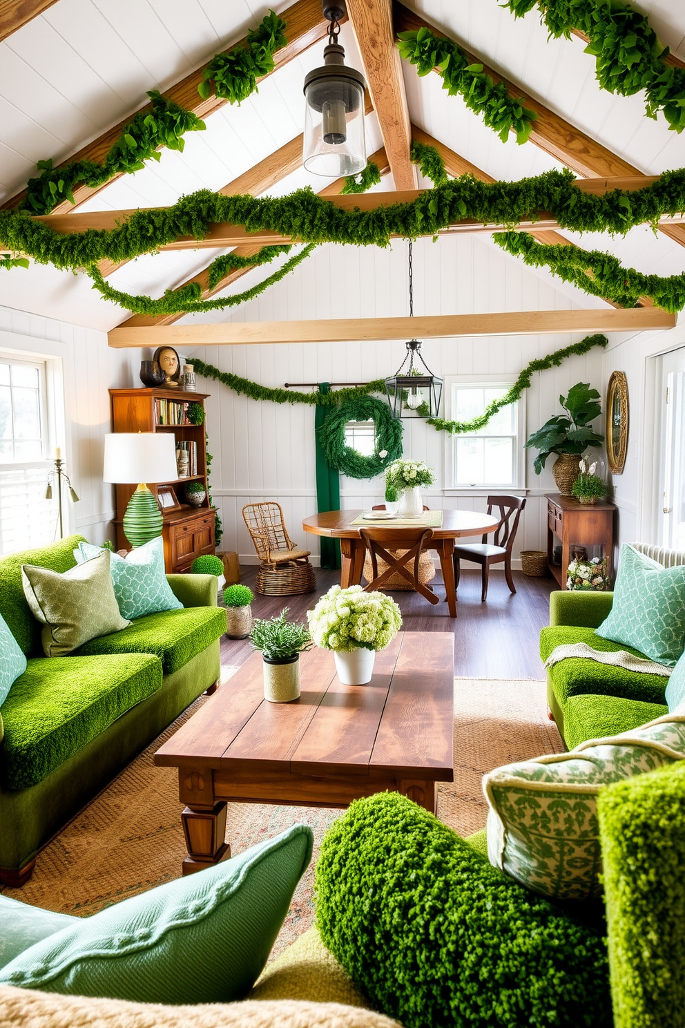 DIY leprechaun hats as decor accents. These whimsical hats can be crafted from green felt and adorned with gold buckles for a festive touch. Attic St. Patricks Day Decorating Ideas. Transform your attic space with garlands of shamrocks and twinkling fairy lights to create a cozy celebration atmosphere.