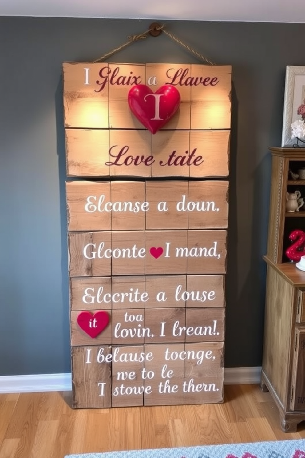 Upcycled wood signs feature romantic sayings crafted from reclaimed timber, adding a rustic charm to any space. Each sign is uniquely designed, showcasing heartfelt messages that resonate with love and affection. Attic Valentines Day decorating ideas transform a cozy space into a romantic retreat. Incorporate soft lighting, vintage decor, and personal touches to create a warm and inviting atmosphere perfect for celebrating love.