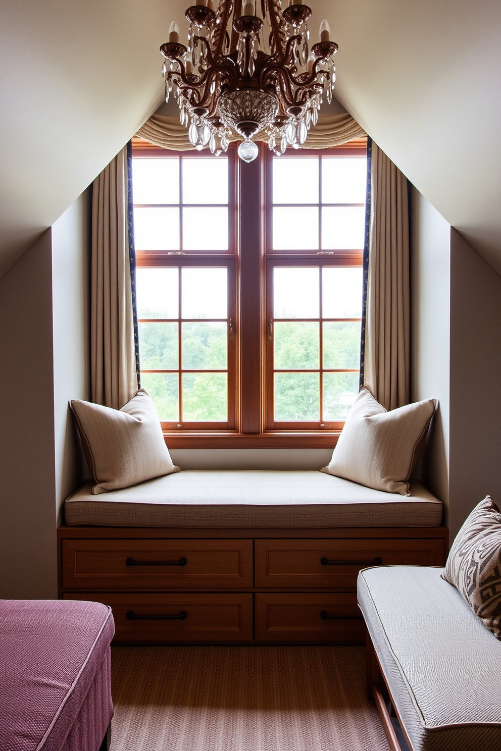 Integrated shelves around window areas create a functional and stylish storage solution that enhances natural light. The shelves can be designed in various materials, such as wood or metal, to complement the overall aesthetic of the space. Attic window design ideas can transform unused spaces into cozy nooks filled with character. Incorporating unique window shapes and frames can maximize views while adding charm to the attic's interior.