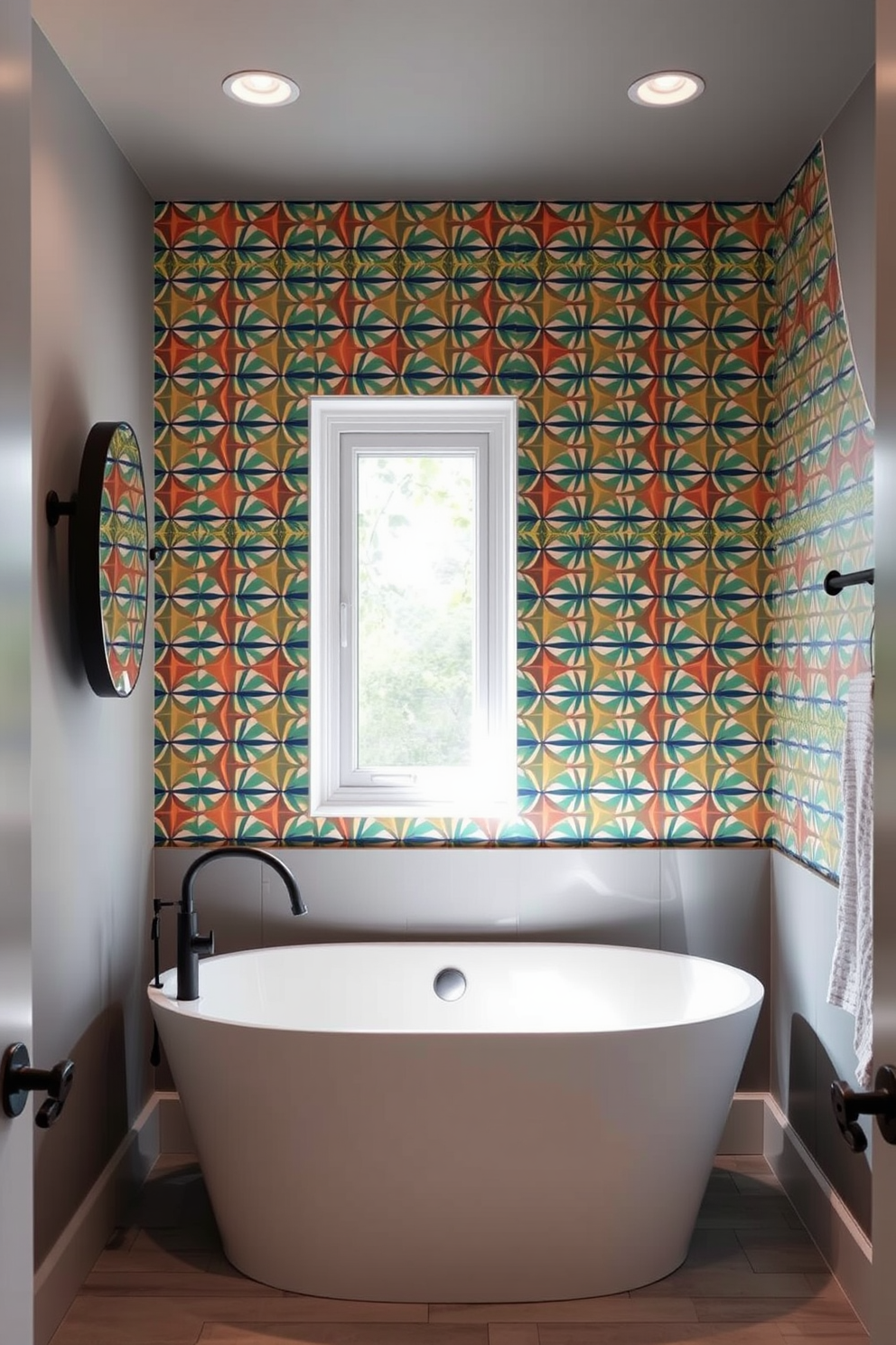 A basement bathroom designed with vintage tiles that add a classic touch. The walls are adorned with intricate patterned tiles in muted colors, creating a warm and inviting atmosphere.