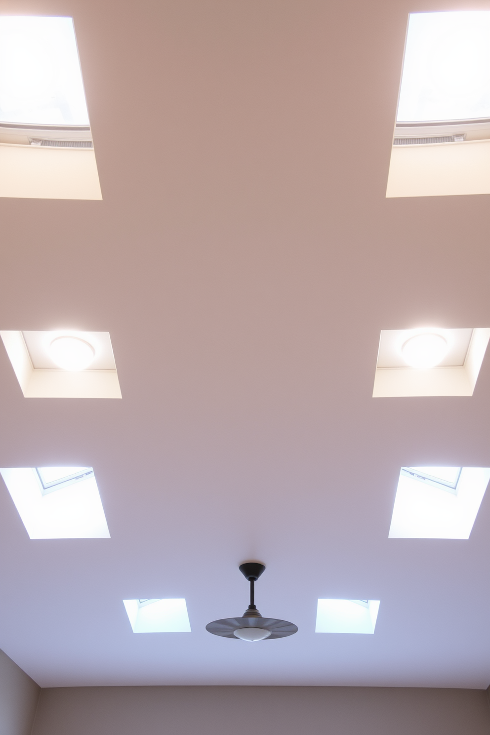 Faux skylights create an illusion of natural light in a basement, enhancing the space's brightness and openness. The design incorporates soft, diffused lighting effects that mimic the appearance of daylight streaming in from above. The ceiling features a combination of recessed lighting and strategically placed faux skylights to maximize visual interest. This creates a warm and inviting atmosphere, making the basement feel more like a livable space.