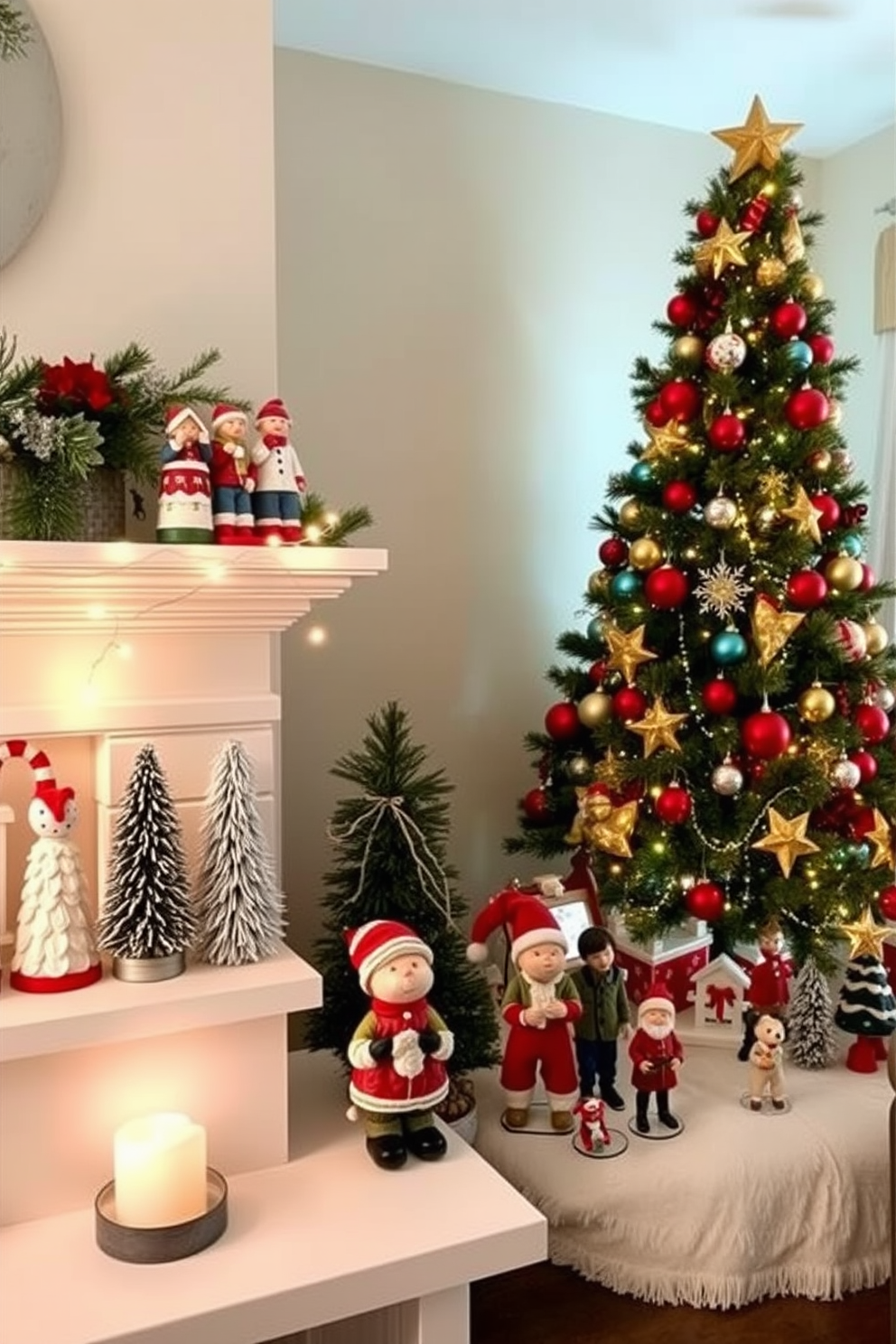 Create a cozy basement space designed for Christmas festivities. Incorporate an interactive advent calendar as a focal point, surrounded by festive decorations and soft lighting to enhance the holiday spirit.