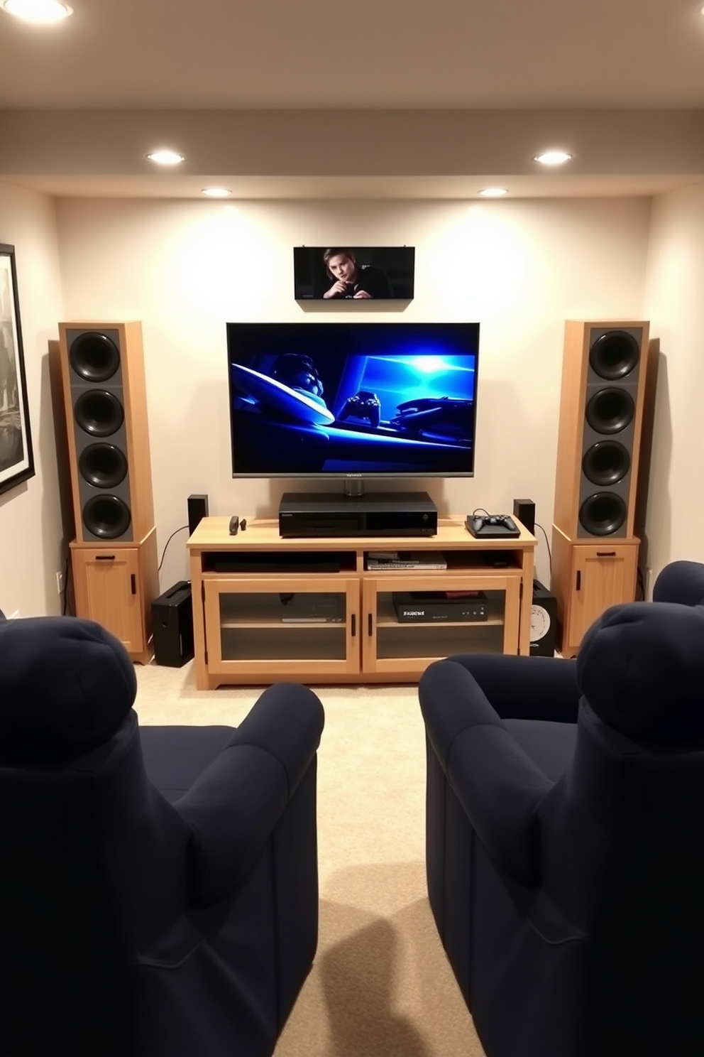 A vibrant basement game room featuring a dedicated board game wall for easy access. The wall is lined with colorful shelves filled with a variety of board games, creating an inviting and playful atmosphere.