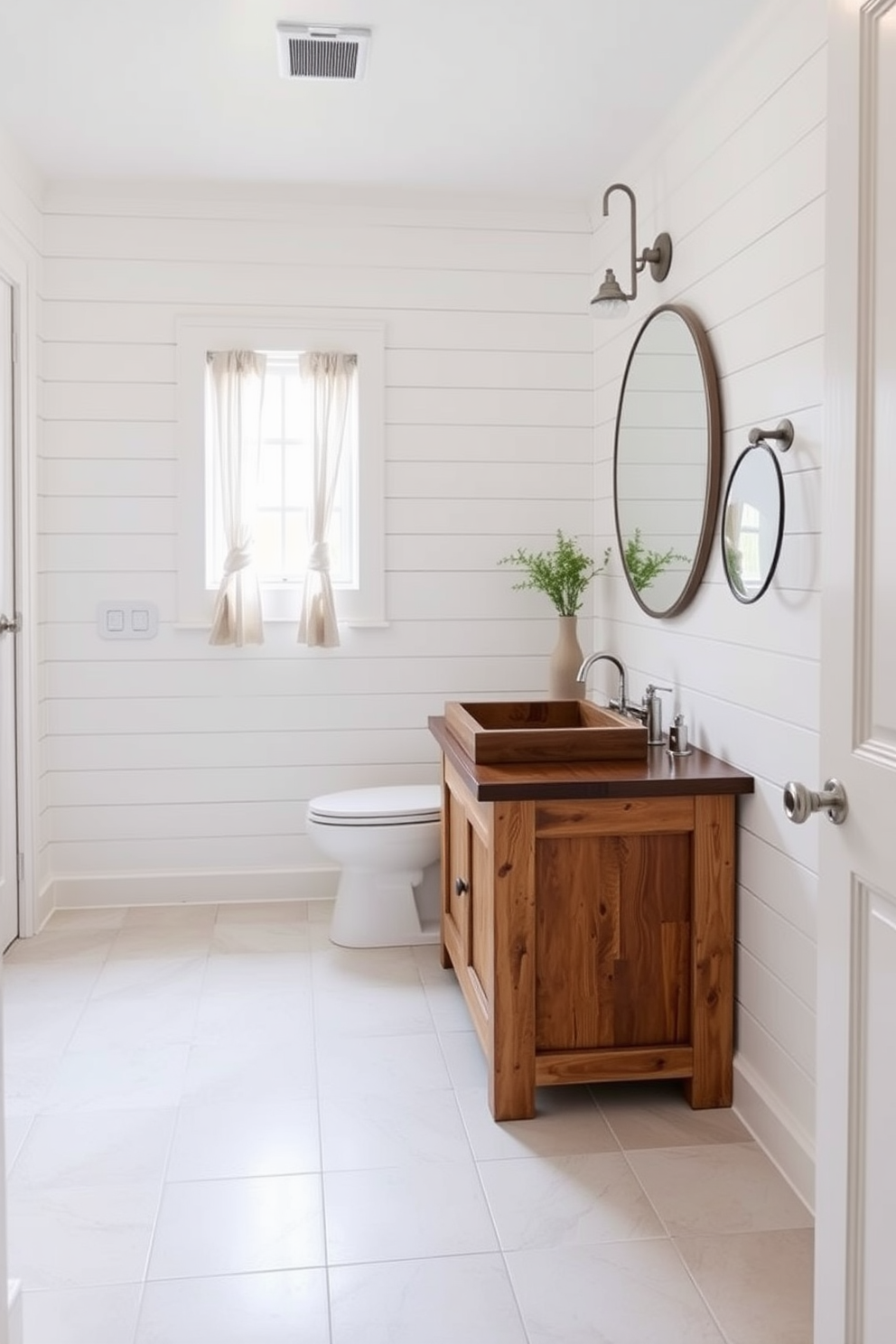 A sleek and modern basement washroom features pristine white tiles that create a clean and airy atmosphere. The space is illuminated by recessed lighting, highlighting the simplicity of the design and providing a sense of openness. A floating vanity with a minimalist design complements the white tiles, enhancing the overall contemporary feel. To add warmth, a wooden shelf is mounted on the wall, displaying neatly arranged towels and decorative items.