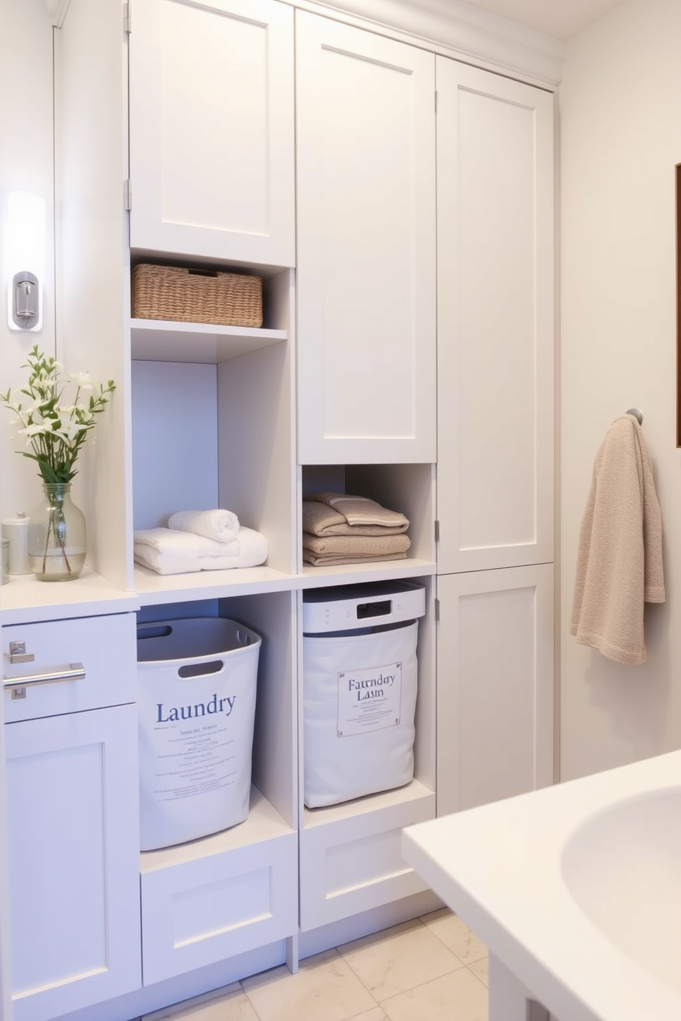 Custom cabinetry for personalized layouts. The cabinetry features a blend of open shelves and closed storage, allowing for both display and organization. Bathroom Cabinet Design Ideas. The cabinets are crafted from rich walnut wood with sleek brass hardware, complemented by a marble countertop that adds elegance to the space.