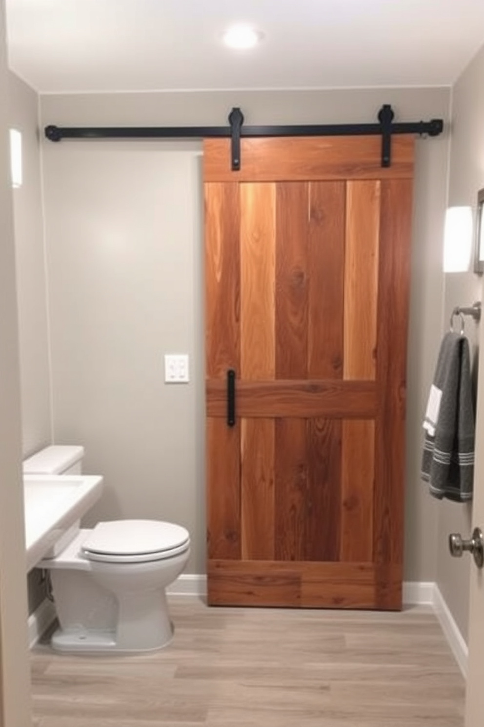 A sliding barn door made of reclaimed wood adds a rustic charm to any bathroom. The warm tones of the wood contrast beautifully with the sleek, modern fixtures surrounding it. This design feature creates a focal point that enhances the overall aesthetic of the space. The door effortlessly combines functionality with a cozy farmhouse vibe.