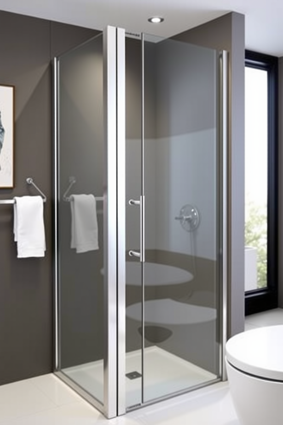 A sleek aluminum door creates a modern aesthetic in any bathroom. Its clean lines and minimalist design complement contemporary decor while providing durability and style.