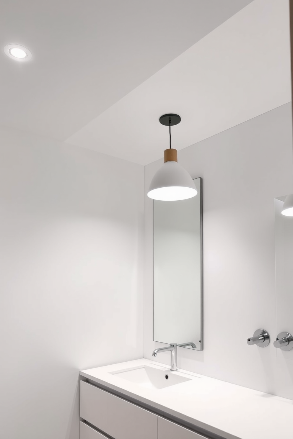 A stylish bathroom featuring multi-directional lights that enhance flexibility and functionality. The lighting is designed to create a warm ambiance while providing ample illumination for various tasks. The fixtures are sleek and modern, mounted on the walls and ceiling to ensure optimal light distribution. Soft white bulbs are used to create a relaxing atmosphere, complemented by elegant fixtures that add a touch of sophistication.