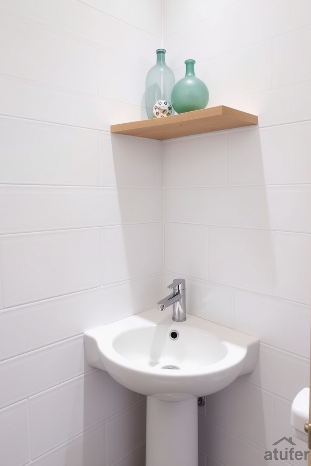 A modern bathroom features a sleek rectangular sink integrated into a minimalist vanity. The surrounding space is accentuated by geometric tiles that create a striking visual contrast against the clean lines of the sink. The faucet is a contemporary design, finished in matte black, complementing the overall aesthetic. Soft ambient lighting highlights the sink area, enhancing the modern geometric appeal of the bathroom.