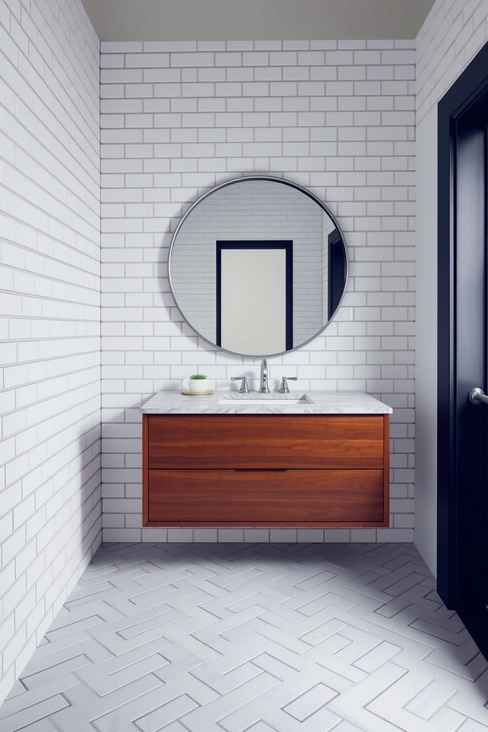 A clean and modern bathroom design featuring subway tiles in classic white gloss. The walls are adorned with the glossy tiles, creating a bright and airy atmosphere, complemented by a sleek freestanding bathtub and elegant fixtures.