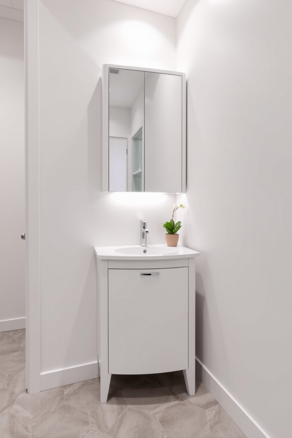 A vintage style vanity with intricate carvings and a large ornate mirror that reflects the warm light of the room. The vanity is topped with a polished marble surface, adorned with elegant toiletries and a delicate flower arrangement.