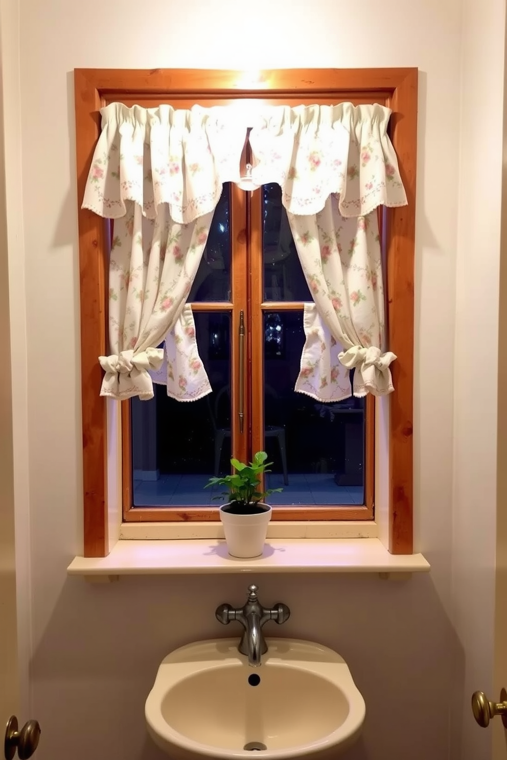 A serene bathroom window features translucent shades that gently filter natural light, creating a soft and inviting atmosphere. The window is framed with elegant wooden trim, complementing the overall aesthetic of the space. The shades are adjustable, allowing for varying levels of privacy and light control throughout the day. Below the window, a stylish ledge is adorned with potted plants and decorative accents, enhancing the tranquil vibe of the bathroom.