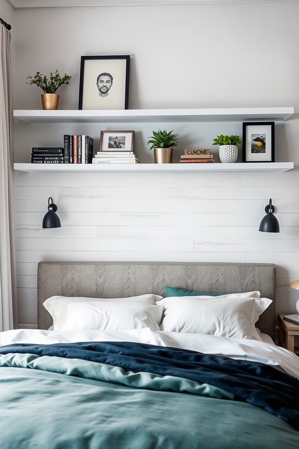 A striking black accent wall serves as the focal point of the bedroom, creating a dramatic and sophisticated atmosphere. Complementing the dark wall, soft lighting and carefully chosen decor enhance the overall elegance of the space. The bed is adorned with plush bedding in contrasting light tones, providing a stunning visual balance against the bold backdrop. Elegant artwork or framed photographs can be arranged to add personal touches while maintaining the room's refined aesthetic.