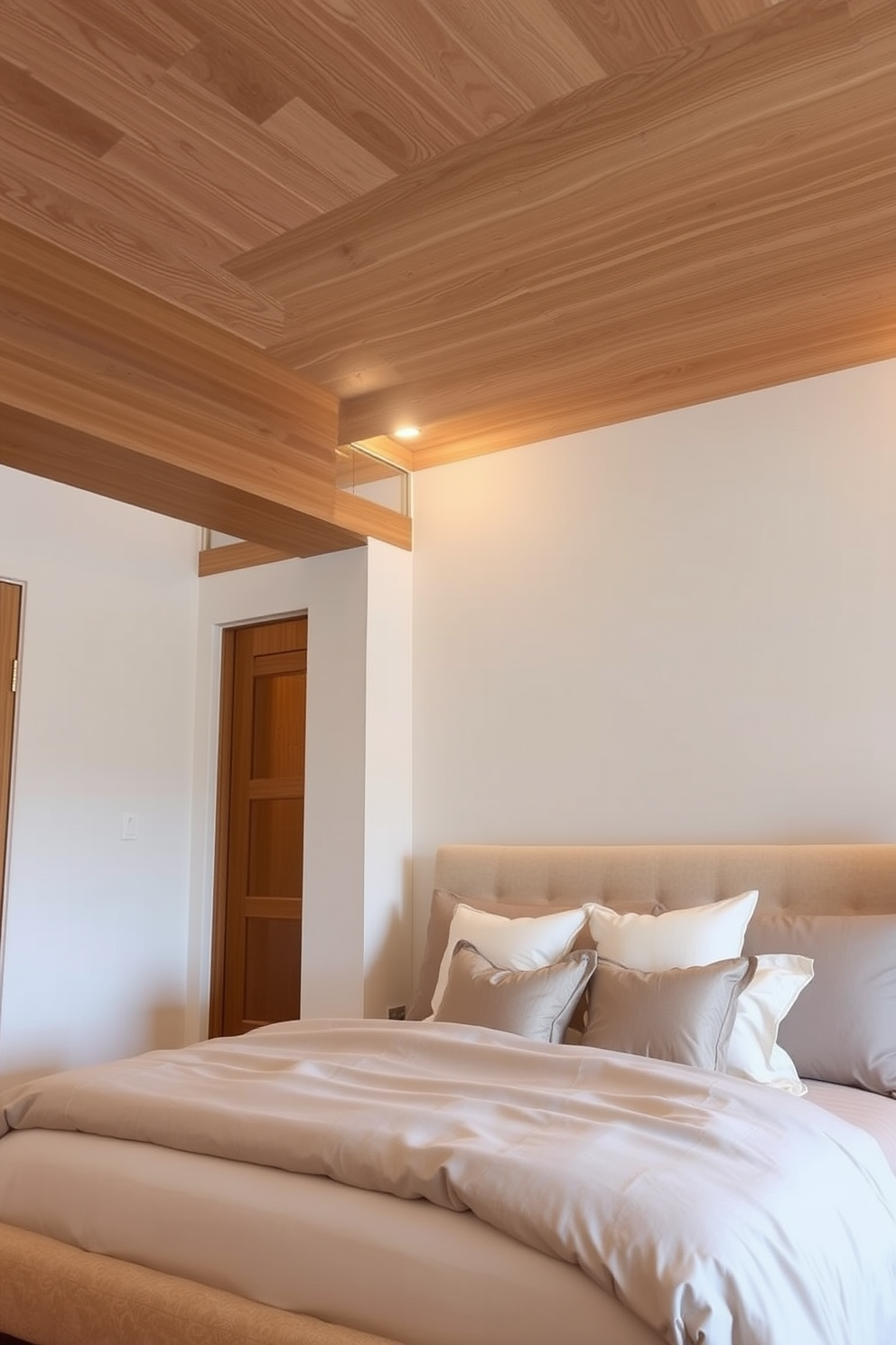 A stunning bedroom ceiling features an elegant chandelier as the focal point. The chandelier is surrounded by intricate moldings and soft ambient lighting that enhances the room's sophistication.