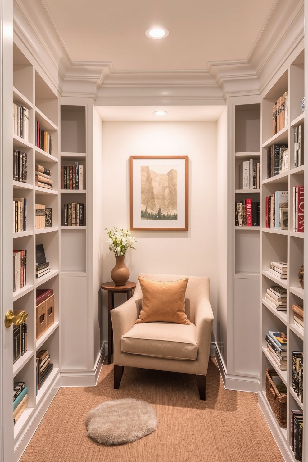 A luxurious bedroom closet featuring mirrored sliding doors that create an illusion of spaciousness. The interior is elegantly organized with custom shelving, hanging racks, and soft ambient lighting to enhance the overall aesthetic.