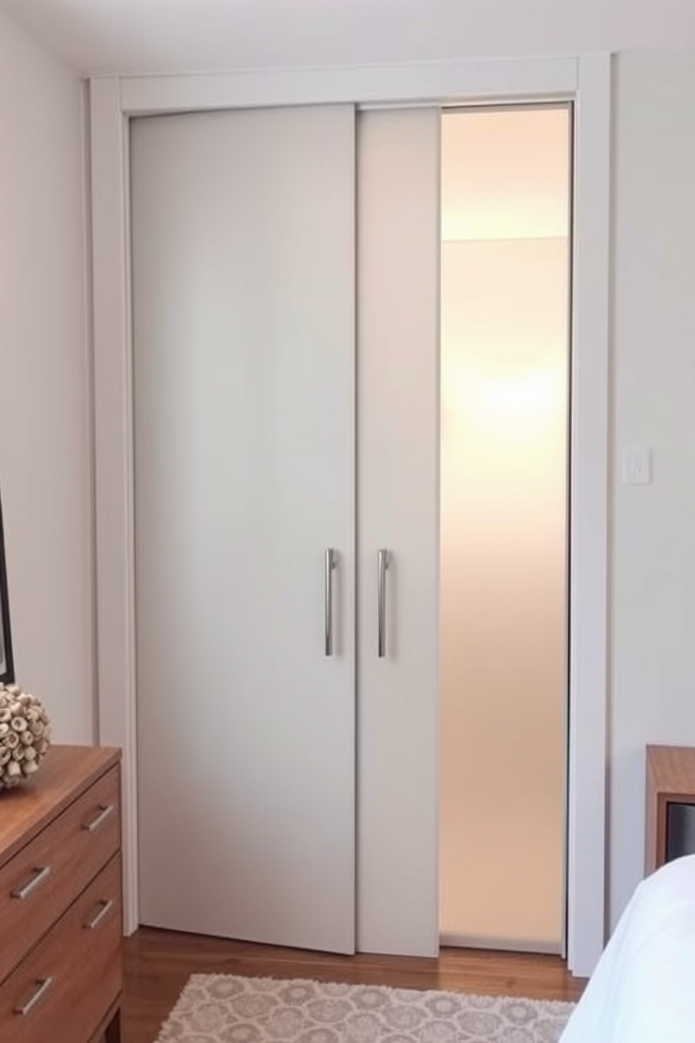 Frosted glass doors create a sleek and modern aesthetic that enhances the elegance of any bedroom. The soft translucence allows light to filter through while providing privacy, making it an ideal choice for contemporary spaces. Incorporating minimalist hardware and clean lines, these doors seamlessly integrate into various design styles. Consider pairing them with neutral color palettes and natural materials to achieve a harmonious look.