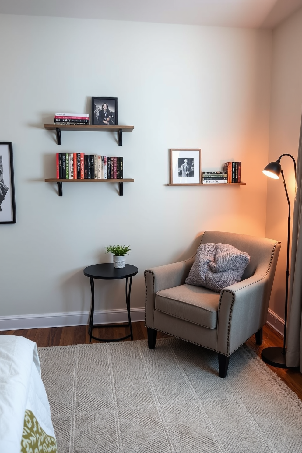 A cozy bedroom reading nook features soft bean bag chairs in vibrant colors that invite relaxation. A small bookshelf filled with favorite novels is positioned nearby, and a warm floor lamp provides gentle lighting for evening reading.