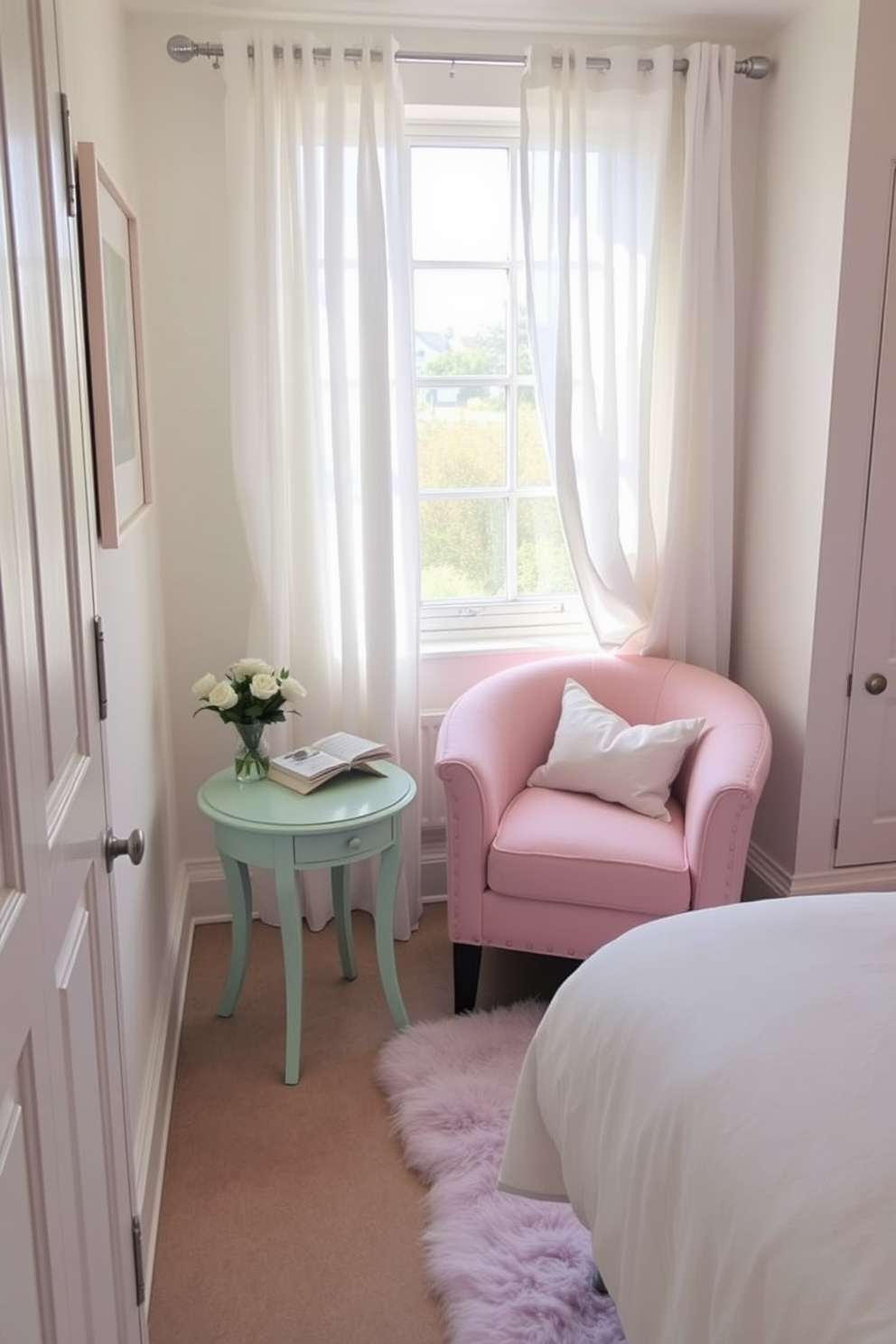 A cozy bedroom reading nook features a plush chair with a quilted blanket draped over its arm. Soft ambient lighting creates a warm atmosphere, while a small bookshelf filled with novels stands nearby.