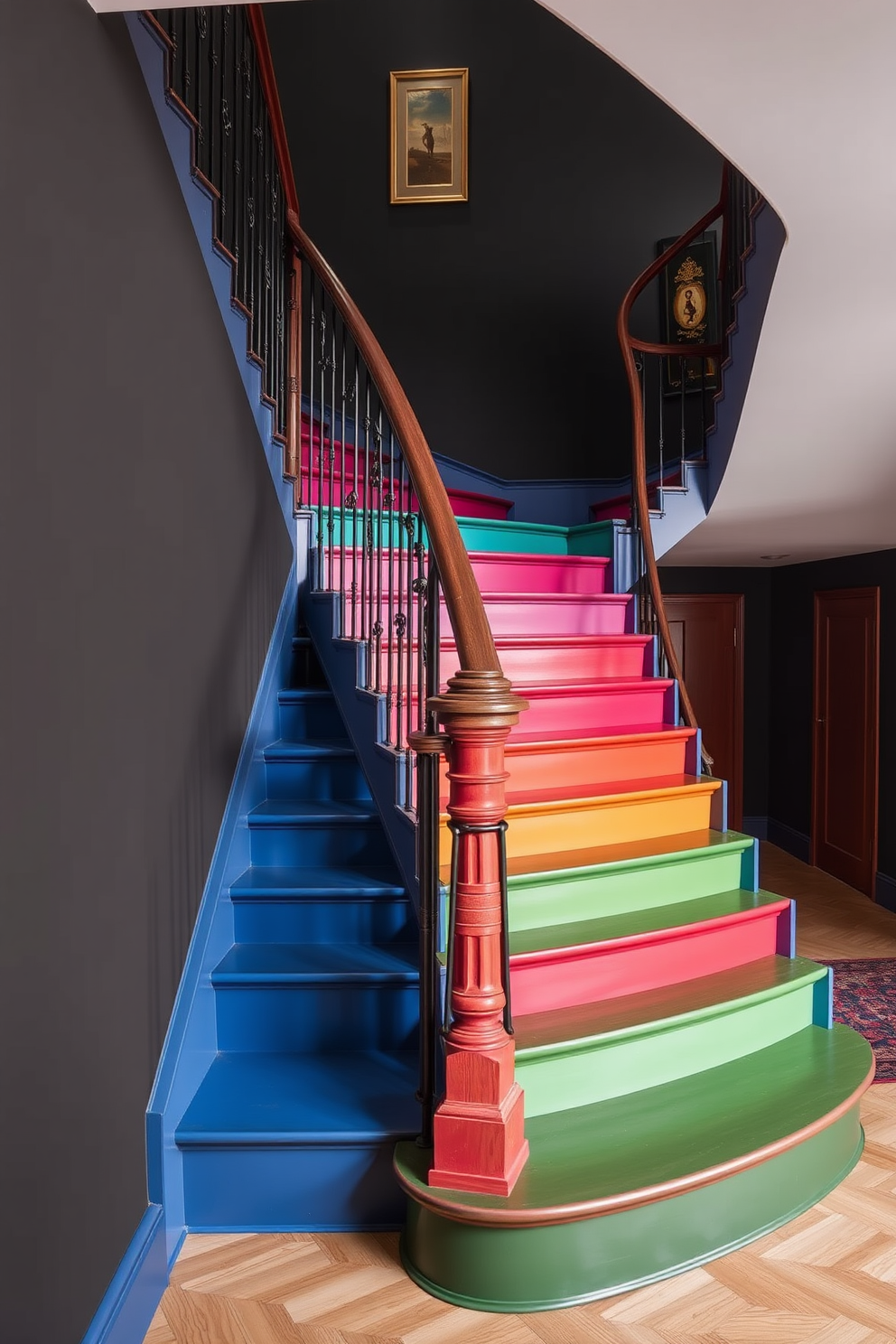 A stunning ladder-style staircase with built-in storage features sleek wooden steps that ascend gracefully. The storage compartments are seamlessly integrated into the design, providing both functionality and aesthetic appeal. The staircase is adorned with elegant railings that complement the overall decor of the space. Soft lighting illuminates the steps, enhancing the warm tones of the wood and creating an inviting atmosphere.