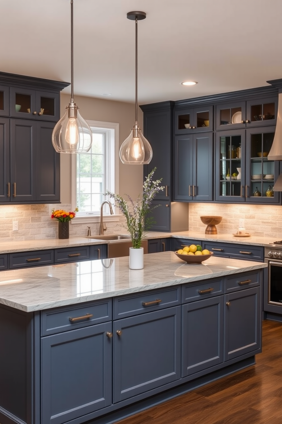 A bright blue kitchen features open shelving adorned with an array of pristine white dishes. The vibrant color of the shelves contrasts beautifully with the sleek white cabinetry and modern appliances.