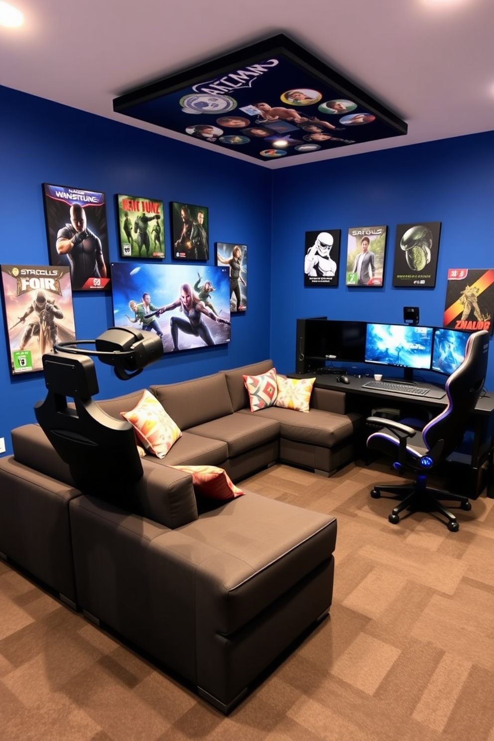 A vibrant game room designed for boys features a state-of-the-art sound system that envelops the space in rich audio for an immersive gaming experience. The walls are adorned with bold colors and dynamic graphics, while comfortable seating is arranged to encourage social interaction and excitement. Incorporating gaming consoles, a large screen, and interactive lighting enhances the atmosphere, making it a perfect retreat for friends. Accessories like bean bags and gaming chairs provide comfort, while shelves display collectibles and trophies, personalizing the space.