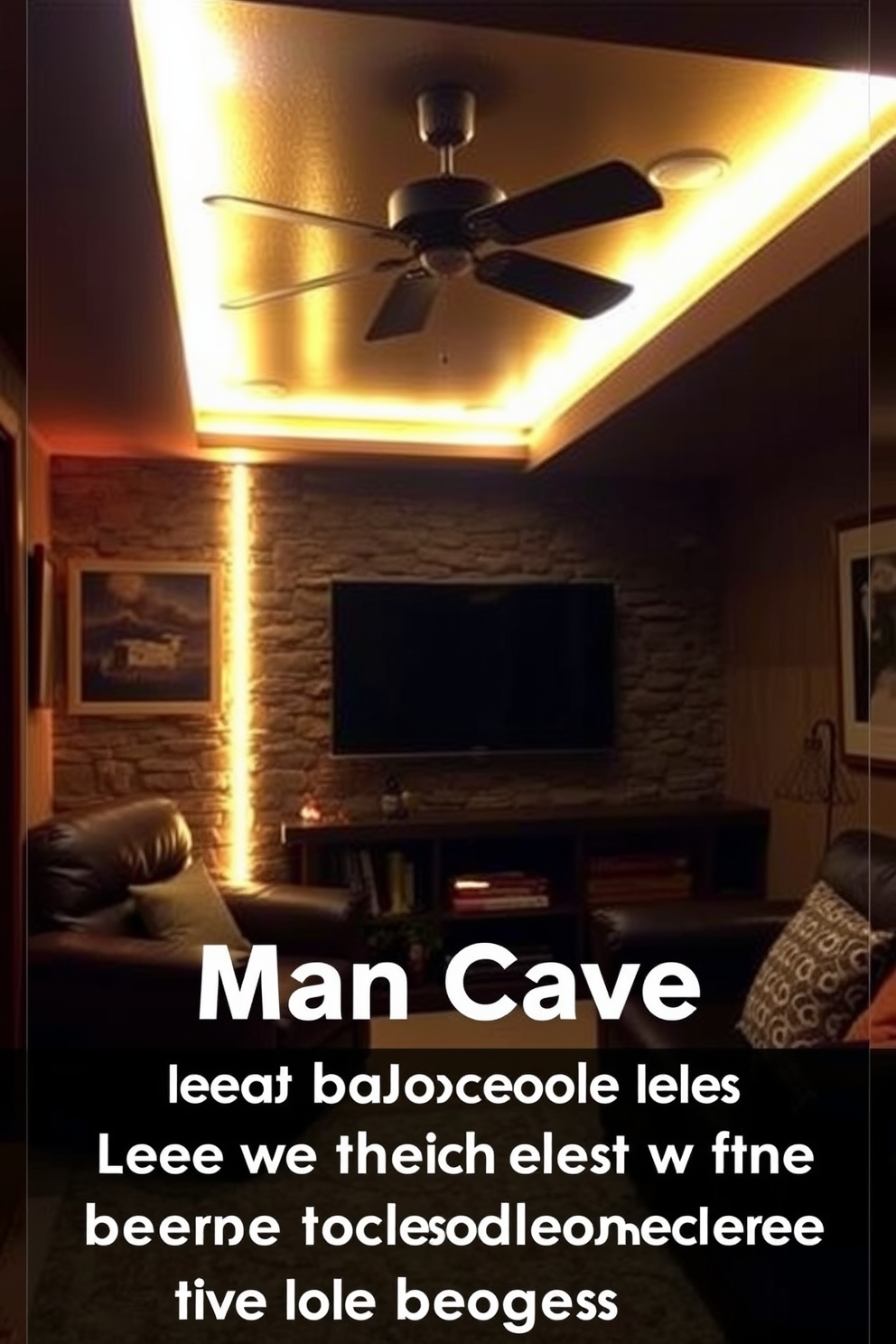 A cozy man cave designed on a budget features inexpensive LED strip lighting that highlights the room's architectural details. The warm glow of the lights creates an inviting atmosphere, perfect for relaxation and entertainment.