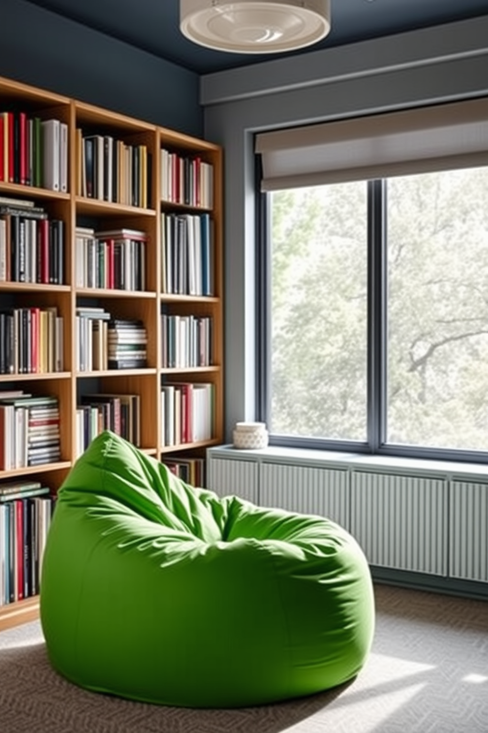 A cozy budget study room featuring a ladder shelf for vertical storage. The ladder shelf is made of light wood and is filled with neatly arranged books and decorative items. A small desk with a minimalist design sits against one wall, complemented by a comfortable ergonomic chair. Soft lighting from a desk lamp creates a warm atmosphere, while a pinboard above the desk showcases inspiration and reminders.