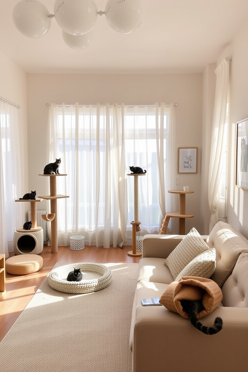 A stylish litter box enclosure designed to blend seamlessly into a modern apartment. The enclosure features a sleek wooden exterior with a matte finish, complemented by a hidden entrance for the cat. The design incorporates a decorative element, such as a potted plant on top, adding a touch of greenery to the space. The color palette includes soft neutrals to match the surrounding decor, ensuring it remains a subtle yet functional part of the home.