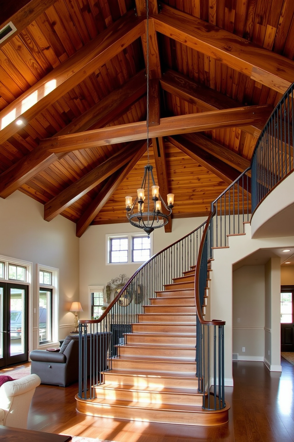 A playful staircase design featuring bold color blocking on the risers. Each riser showcases a different vibrant hue, creating a lively and dynamic visual effect. The staircase itself is closed, with sleek lines and a modern aesthetic. The surrounding walls are painted in a neutral tone to enhance the colorful risers and maintain a balanced look.