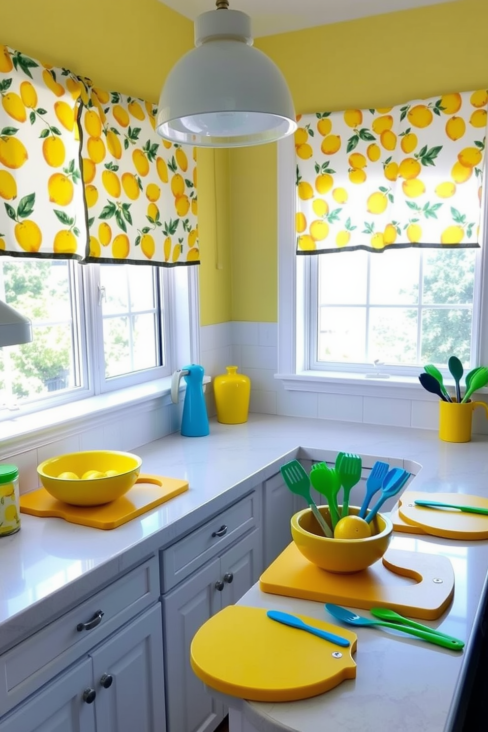 A vibrant kitchen featuring multicolored open shelving that adds a playful touch to the space. The shelves are filled with an array of colorful dishes, jars, and decorative items, creating an inviting and cheerful atmosphere.