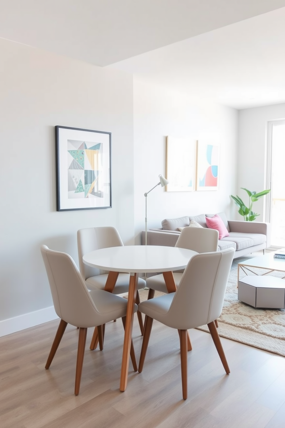 A cozy condo living room featuring built-in seating along the walls to maximize space. The seating is adorned with plush cushions in neutral tones, complementing a sleek coffee table at the center. Large windows allow natural light to flood the room, highlighting the modern decor elements. A soft area rug anchors the seating area, creating a warm and inviting atmosphere.