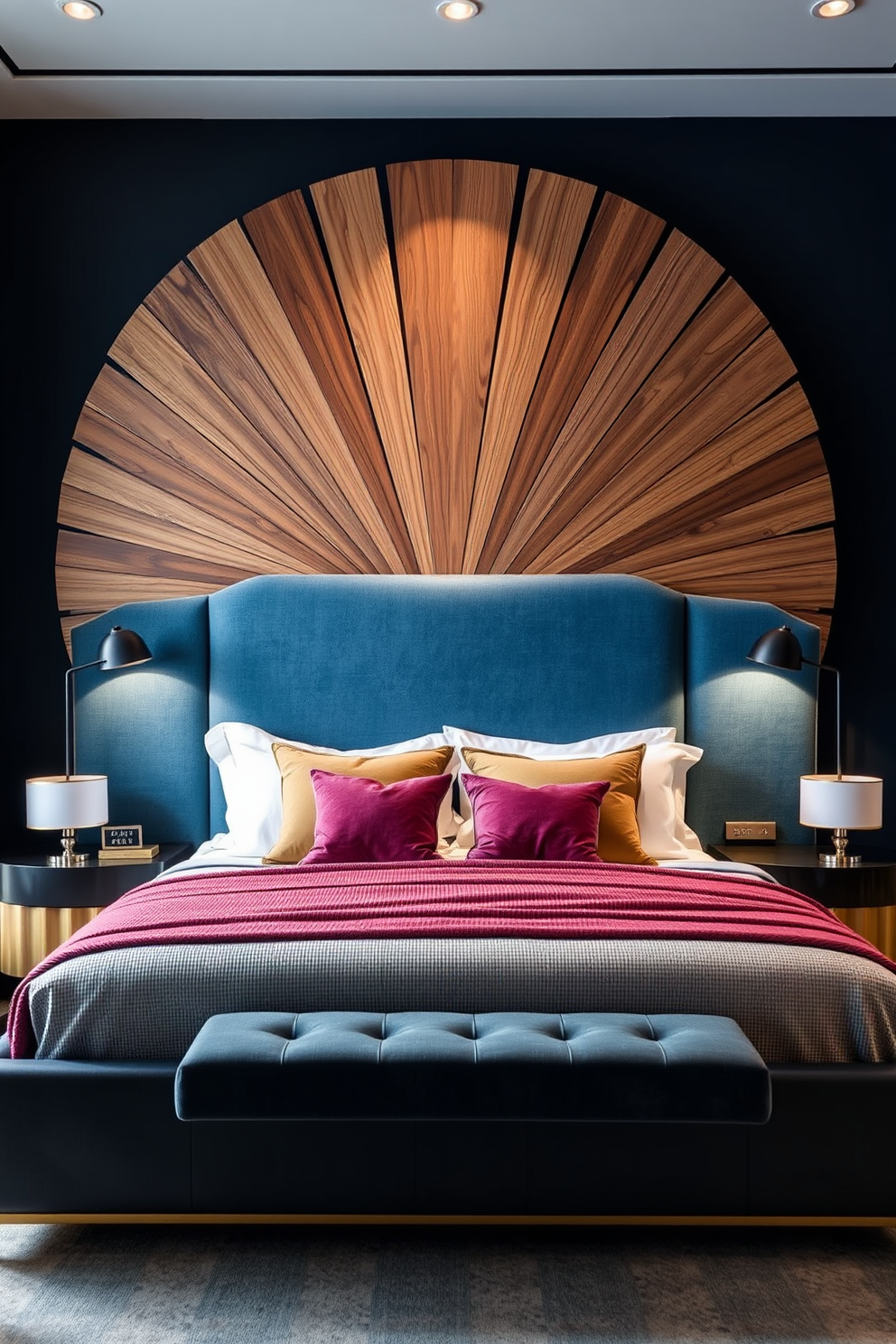 Artistic headboards serve as striking focal points in contemporary bedroom designs. They can be crafted from various materials such as wood, fabric, or metal, adding texture and personality to the space. Consider a large upholstered headboard in a bold color that contrasts with the neutral bedding. Surround it with stylish bedside tables and modern lighting to create a cohesive and inviting atmosphere.