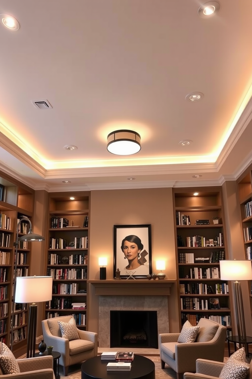 Layered lighting creates a warm and inviting atmosphere in a contemporary home library. Incorporate a mix of recessed ceiling lights, stylish floor lamps, and table lamps to enhance the reading experience and highlight architectural features. Use a combination of warm white and soft yellow bulbs to create a cozy ambiance. Consider adding dimmer switches to adjust the brightness for different times of day and activities.