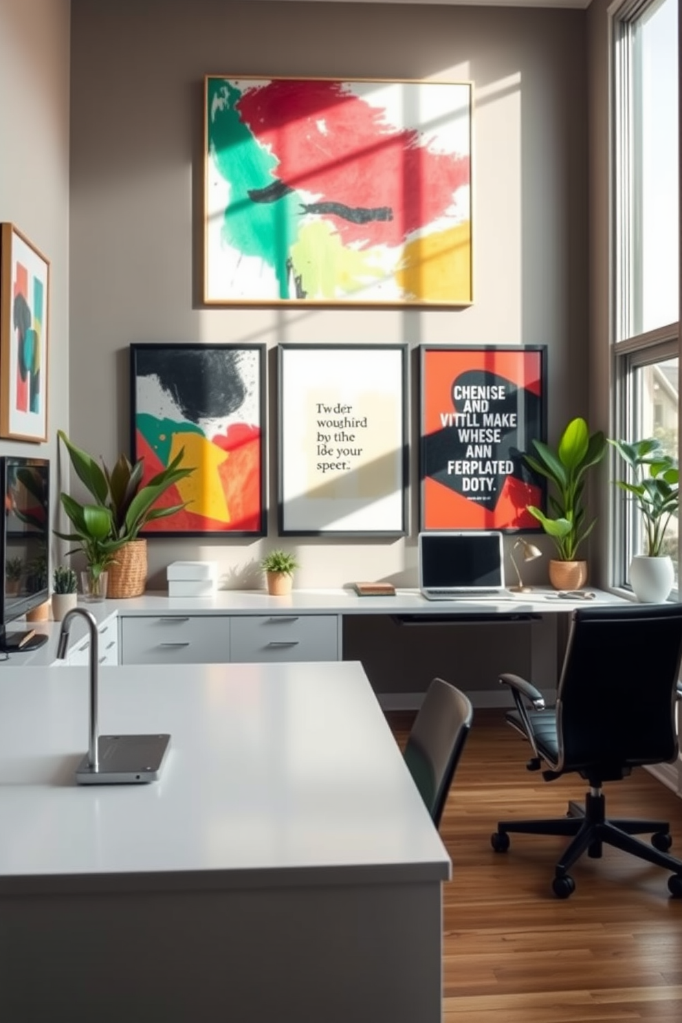 A modern home office featuring wall-mounted organizers for efficient storage. The space includes a sleek desk with a minimalist design and ergonomic chair, complemented by stylish shelving units above for easy access to office supplies.