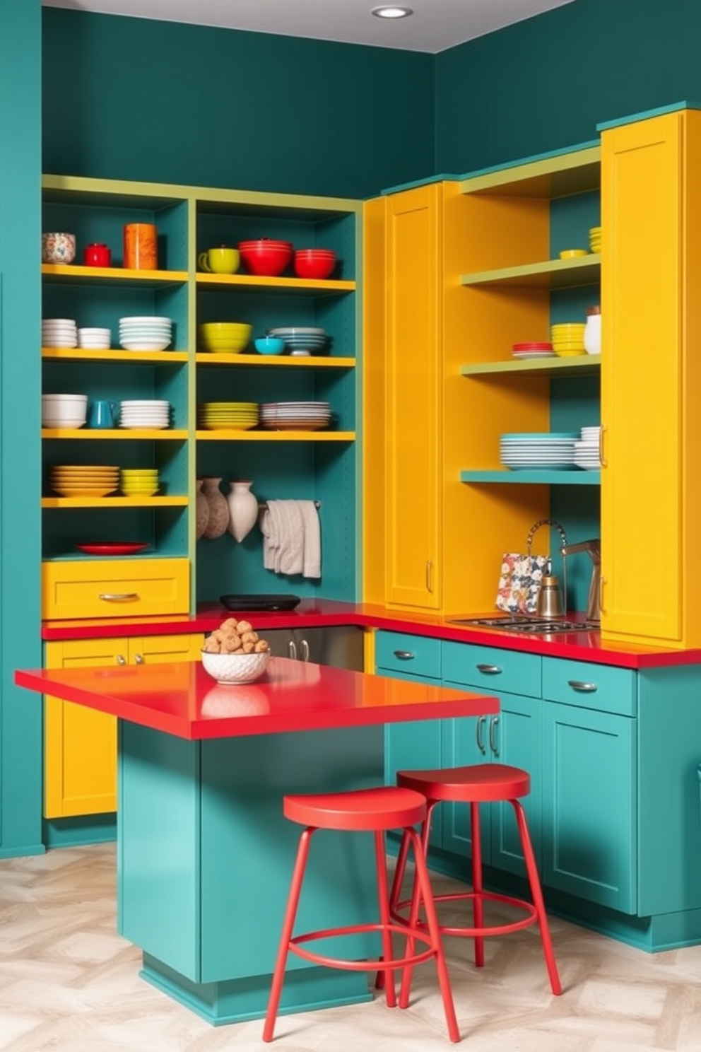 A sleek and modern pantry featuring customizable shelving that can be adjusted to accommodate various storage needs. The shelves are made of light wood with a matte finish, providing a warm contrast to the crisp white walls and polished concrete floor. Incorporate a combination of open and closed storage solutions to enhance both functionality and aesthetics. The pantry includes integrated lighting that highlights the organized shelves, creating an inviting and efficient space for meal prep and storage.